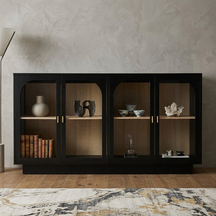59" Black Wood Accent Cabinet With Four Doors