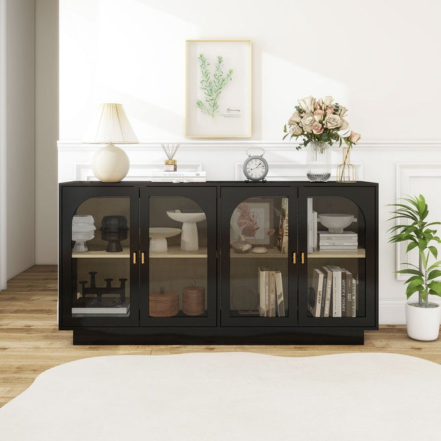 59" Black Wood Accent Cabinet With Four Doors