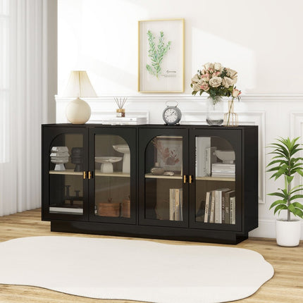 59" Black Wood Accent Cabinet With Four Doors