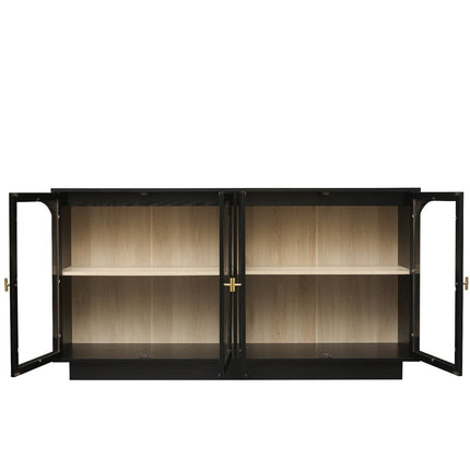 59" Black Wood Accent Cabinet With Four Doors