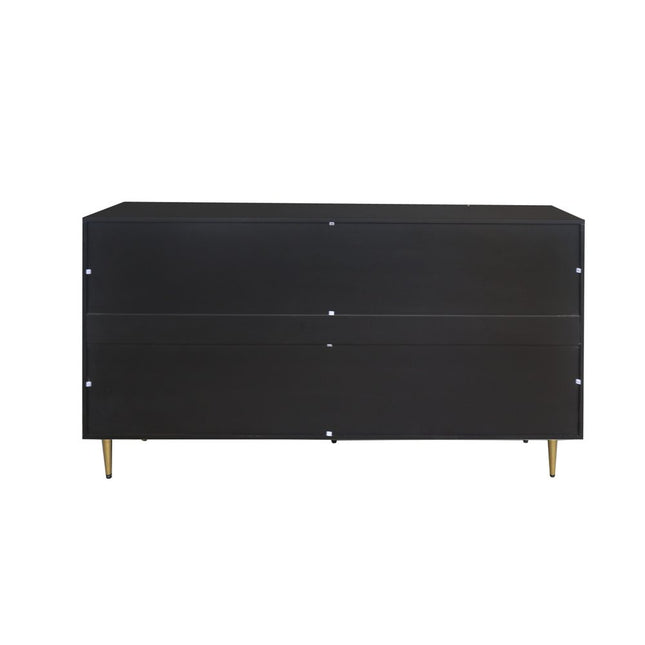 60" Black and Gold Wood and Metal Carved Geometric Accent Cabinet With Four Doors