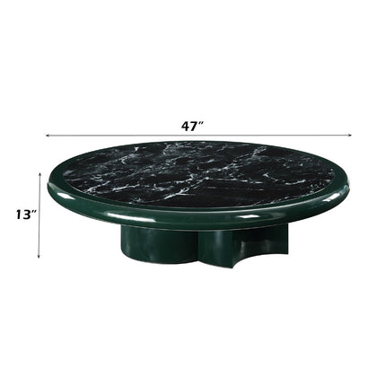 47" Dark Green Wood Round Pedestal Coffee Table