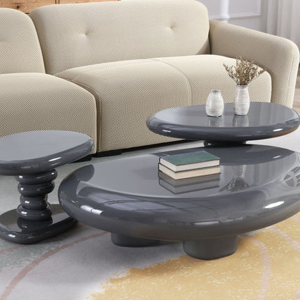 46" Gray Wood and Steel Oval Coffee Table
