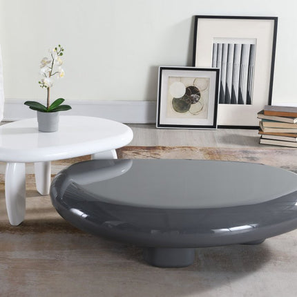 46" Gray Wood and Steel Oval Coffee Table