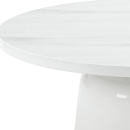 40" White Faux Marble and Wood Round Pedestal Coffee Table