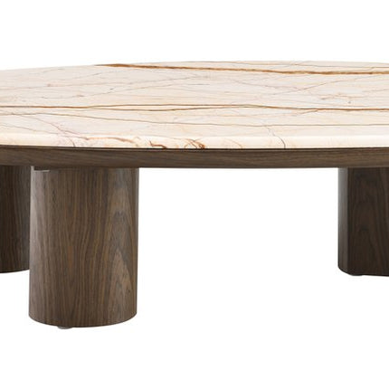 47" Natural and Brown Genuine Marble and Wood Oval Coffee Table