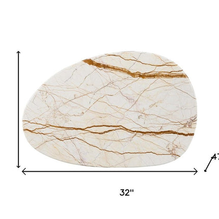 47" Natural and Brown Genuine Marble and Wood Oval Coffee Table