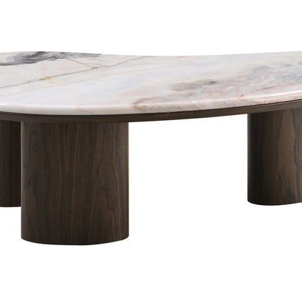 43" Natural and Brown Genuine Marble and Wood Oval Coffee Table