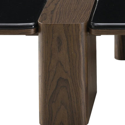 47" Black and Walnut Genuine Marble and Wood Coffee Table