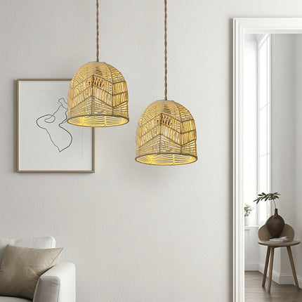 Handwoven Paper Rope Chandelier Lampshade - Rustic Farmhouse Lighting Fixture