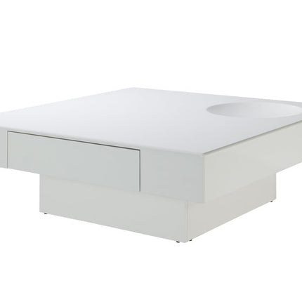 43" White Wood Square Pedestal Coffee Table With Drawer