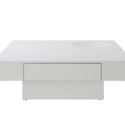 43" White Wood Square Pedestal Coffee Table With Drawer