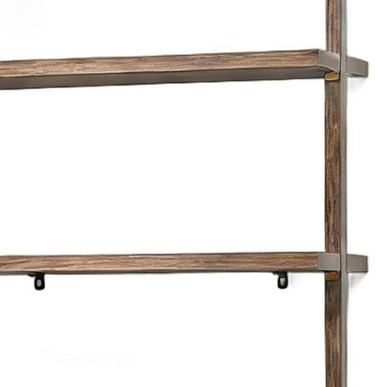 72" Light Brown Wood Adjustable Four Tier Etagere Bookcase with Two Doors
