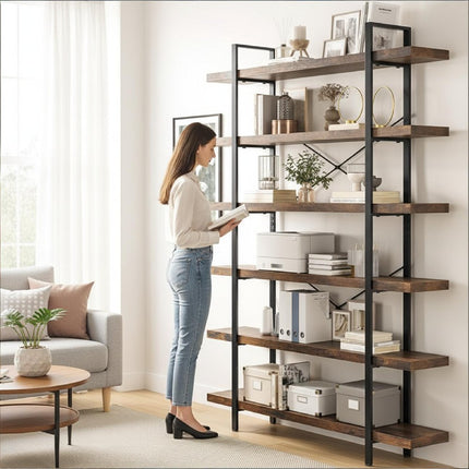 80" Brown Wood Six Tier Etagere Bookcase