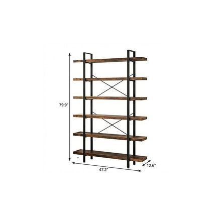 80" Brown Wood Six Tier Etagere Bookcase