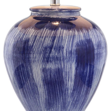 26" Blue And Clear Urn Table Lamp With Drum Shade