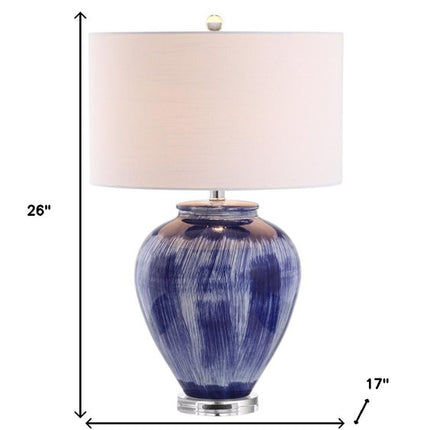 26" Blue And Clear Urn Table Lamp With Drum Shade