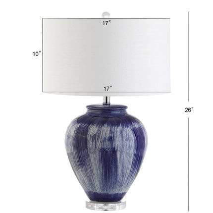 26" Blue And Clear Urn Table Lamp With Drum Shade