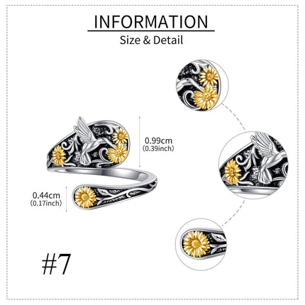 925 Sterling Silver Sunflower Hummingbird Adjustable Spoon Rings Wholesale for Women
