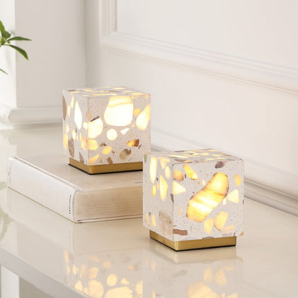 Set of Two 5" Gold Square USB Table Lamps With Square Shades