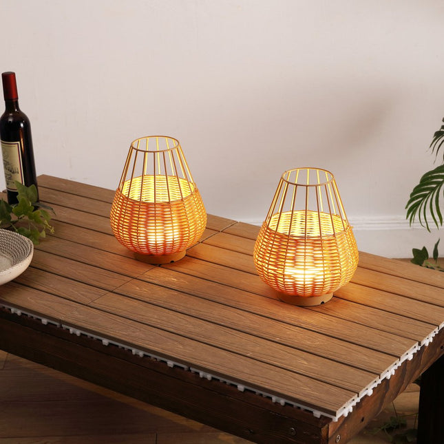 Set of Two 10" Brown Round USB Table Lamps LED With Globe Shades