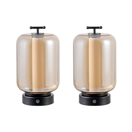 Set of Two 11" Black Lantern USB Table Lamps