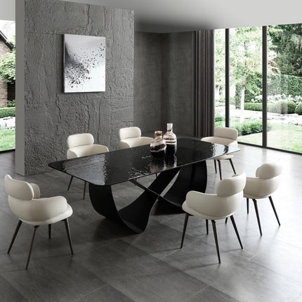 94" Black Glass and Brass Double Geo Pedestal Base Dining Table