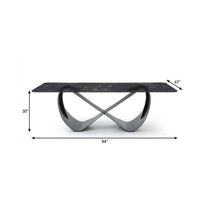 94" Black Glass and Brass Double Geo Pedestal Base Dining Table