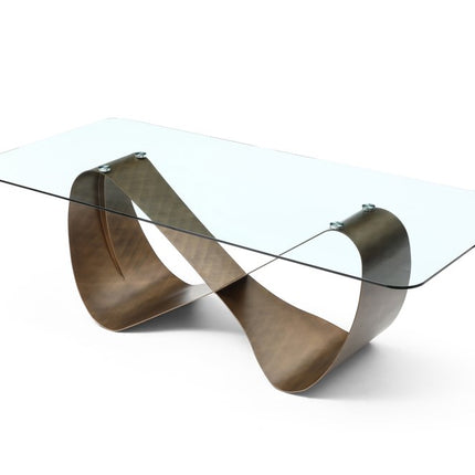 94" Clear and Bronze Glass and Steel Cross Leg Base Dining Table