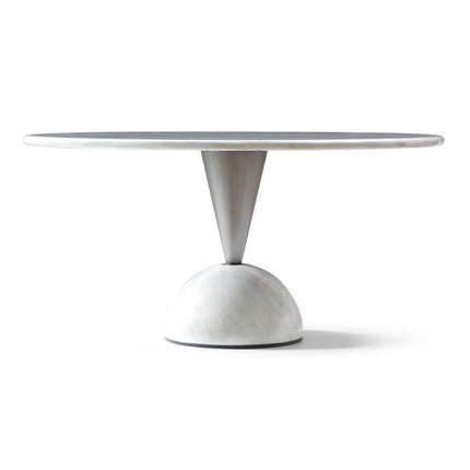 60" White and Black Marble and Stainless Steel Pedestal Base Round Top Dining Table