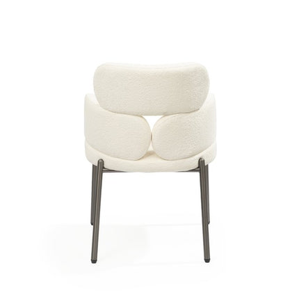 White and Gunmetal Boucle Dining Arm Chair