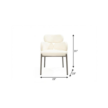 White and Gunmetal Boucle Dining Arm Chair