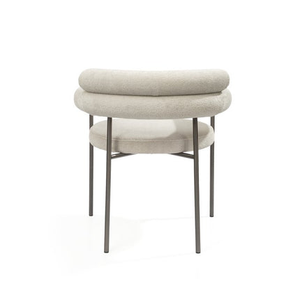 Set of Two Light Gray and Gunmetal Boucle and Stainless Steel Open Back Dining Arm Chairs
