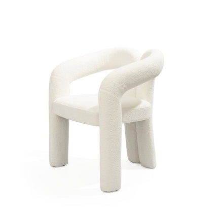 White Boucle Partially Open Back Dining Arm Chair