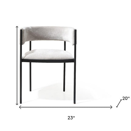 Set of Two Light Gray and Black Fabric and Steel Open Back Dining Arm Chairs