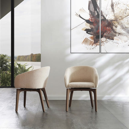 Taupe and Brown Boucle And Faux Leather Dining Arm Chair