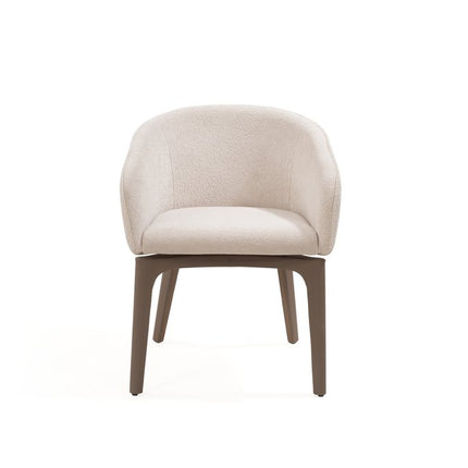 Taupe and Brown Boucle And Faux Leather Dining Arm Chair