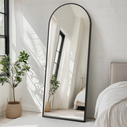 70" Black Metal Arch Wall Mounted Leaning Or Freestanding Framed Full Length Mirror
