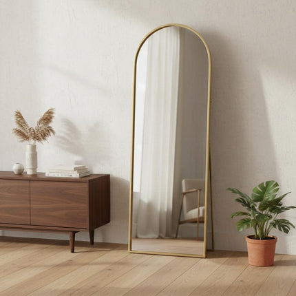 70" Gold Metal Arch Wall Mounted Leaning Or Freestanding Framed Full Length Mirror