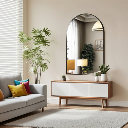 30" Black Metal Arch Framed Accent Mirror