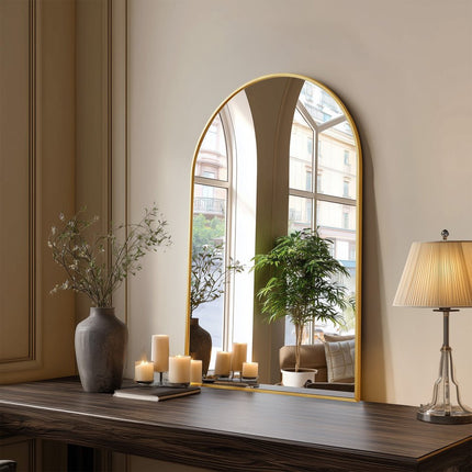 30" Gold Metal Arch Framed Accent Mirror
