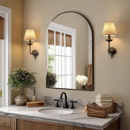 35" Black Metal Arch Framed Accent Mirror