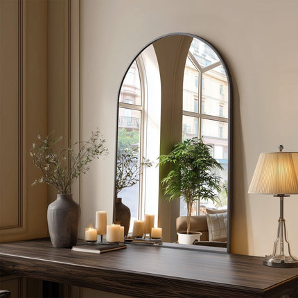 35" Black Metal Arch Framed Accent Mirror
