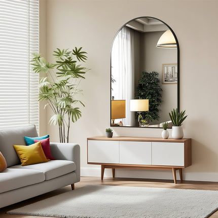35" Black Metal Arch Framed Accent Mirror