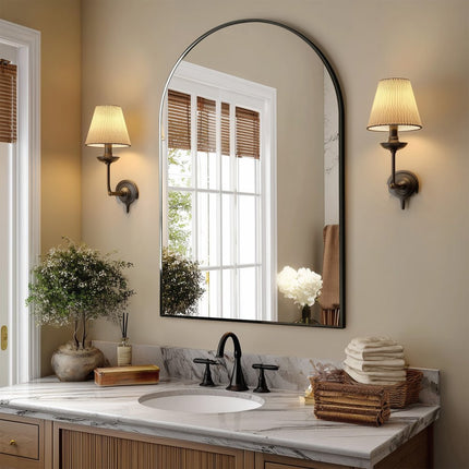 38" Black Metal Arch Framed Accent Mirror