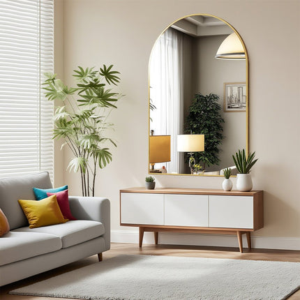 38" Gold Metal Arch Framed Accent Mirror