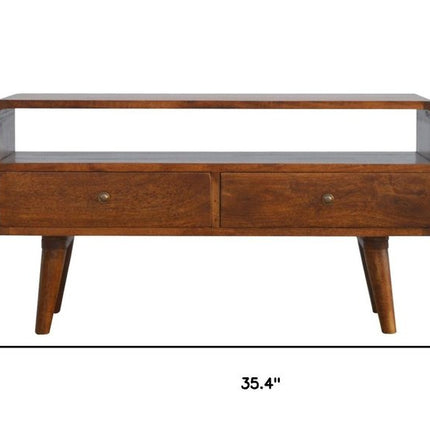 35" Chestnut Solid Wood Enclosed and Open Storage TV Stand