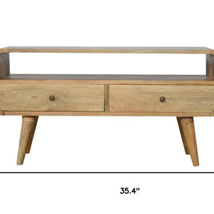35" Oak Solid Wood Enclosed and Open Storage TV Stand