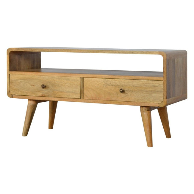 35" Oak Solid Wood Enclosed and Open Storage TV Stand