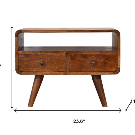 24" Chestnut Solid Wood Enclosed and Open Storage TV Stand